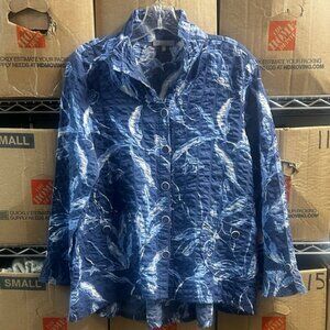 HABITAT Women's Small Blue Floral Lagen Botton Long Sleeve Crinkle Top Artsy